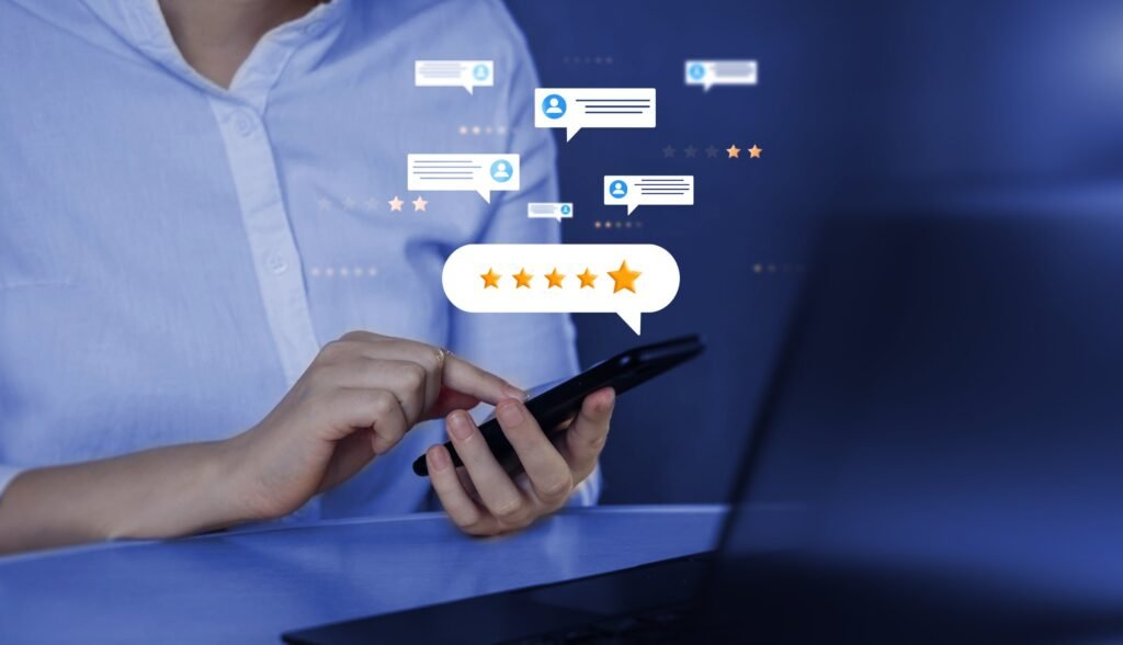 Person Reading Online Reviews
